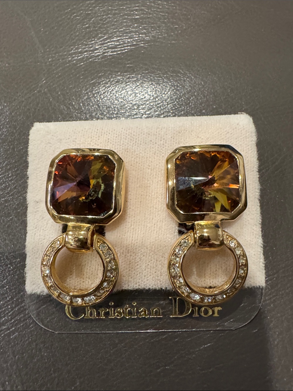 Dior Gold-Tone Earrings with Iridescent Amber Crystals